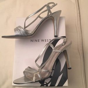 Nine West Silver Strappy Sandals size 9 w/box